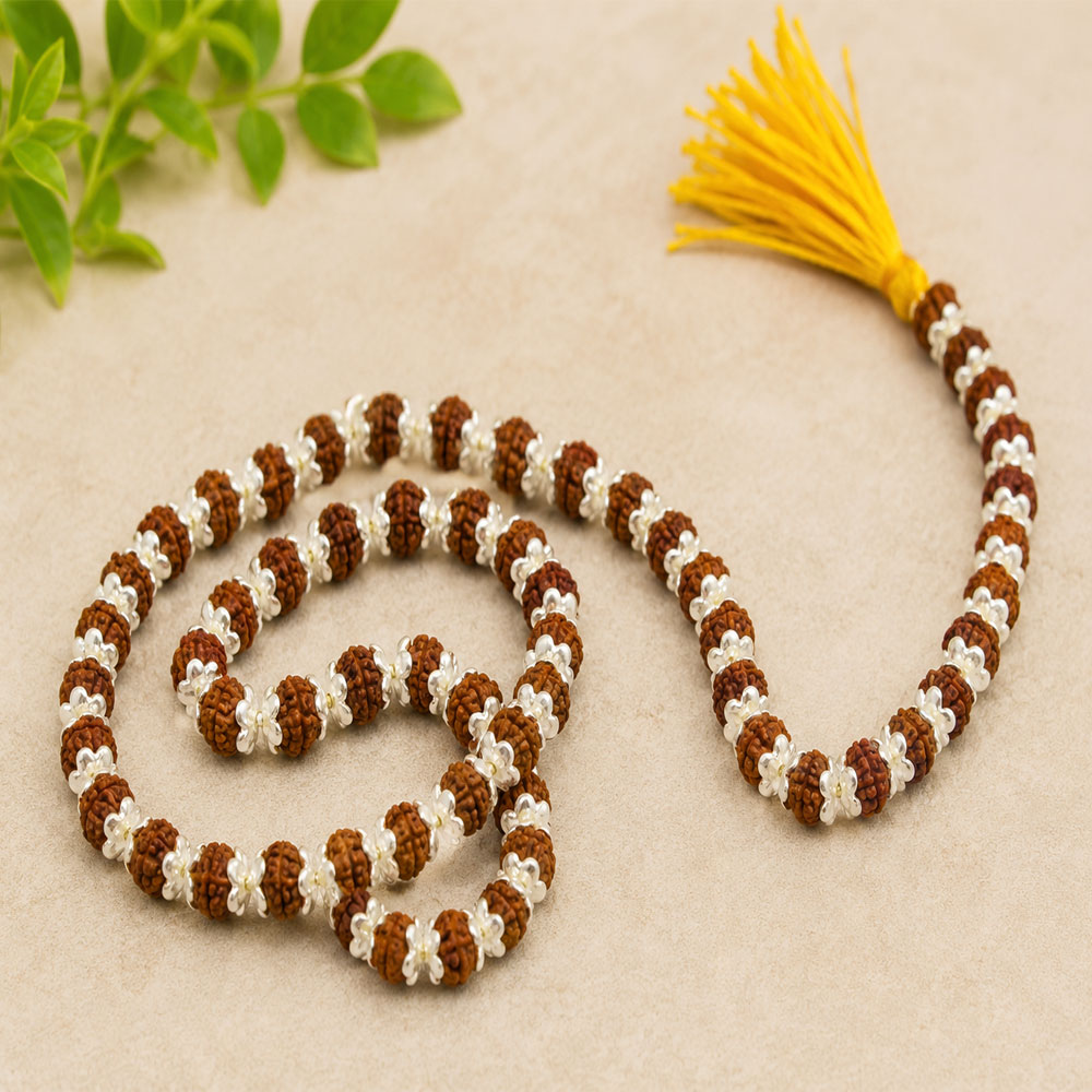 Authentic 5 Mukhi Rudraksha Mala with Silver