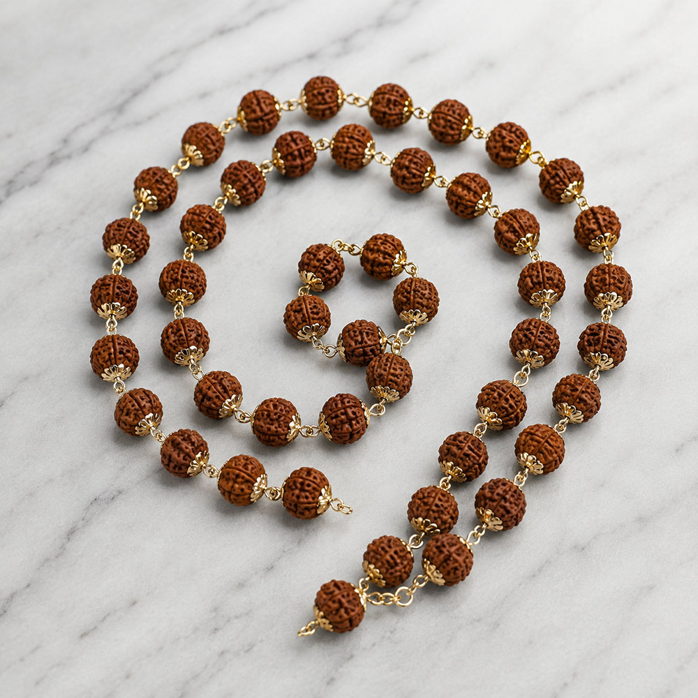 Premium 10 Mukhi Rudraksha Mala with Pure Silver Capping 54-1 Beads